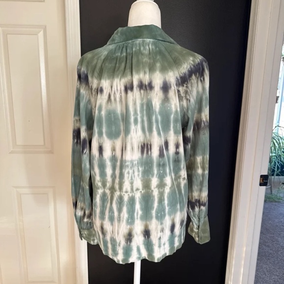 Raquel Allegra Green Moss Tie-Dye Button Collared Blouse Size 1 or Small - Picture 8 of 12
